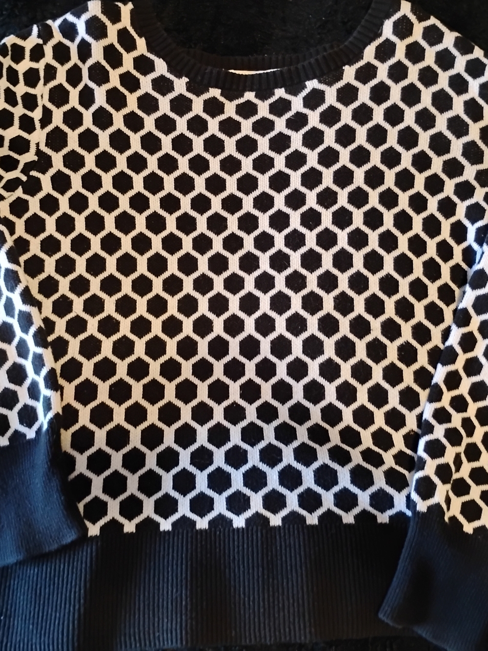 cleo Black and White Honeycomb Crewneck Sweater